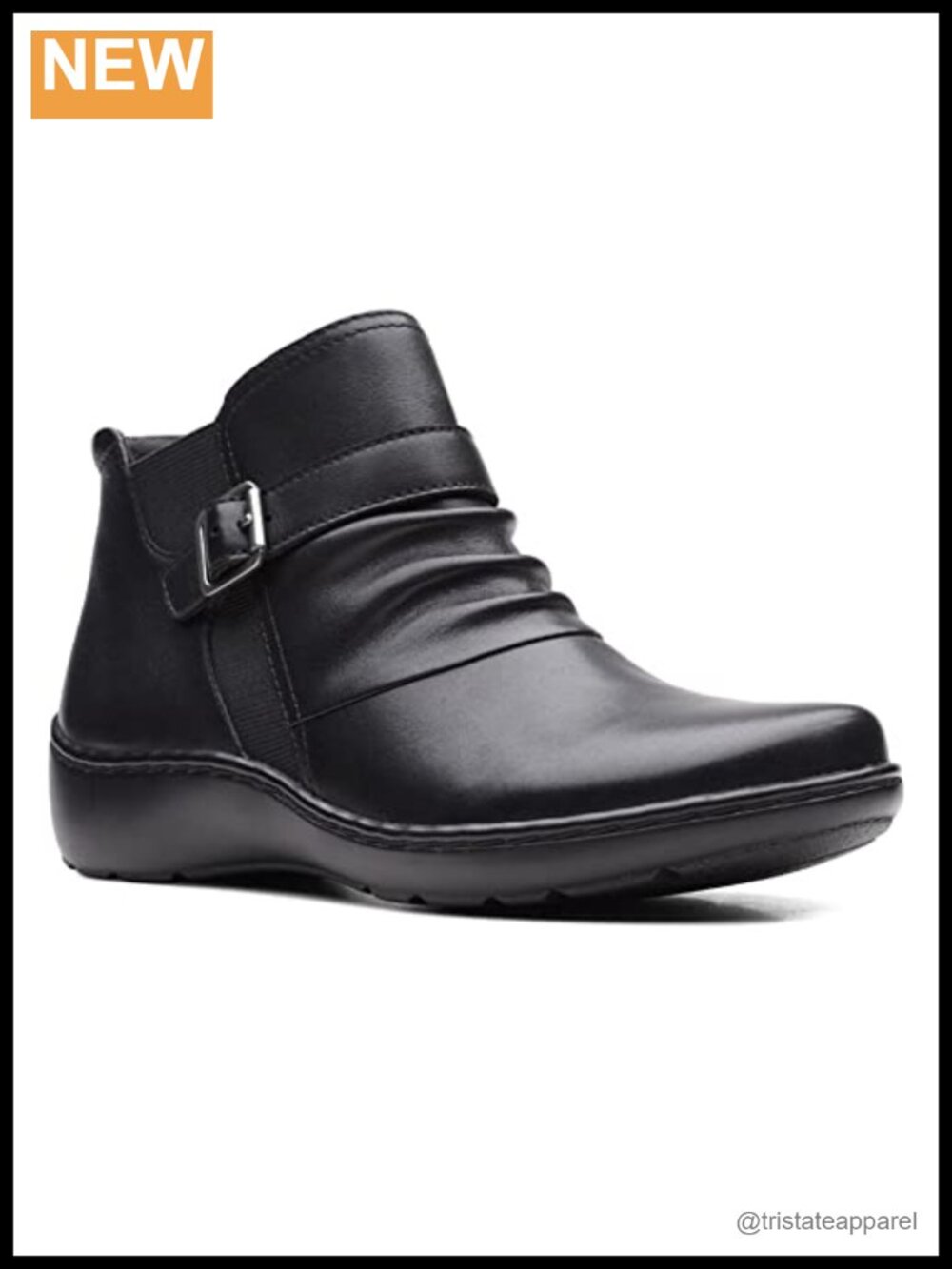 Clarks Women's Cora Rouched Ankle Boot Leather Zip Bootie 1.75" Heel